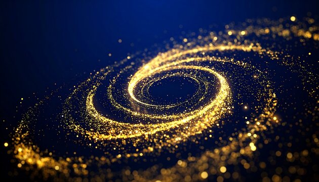 Golden spiral particles on dark background