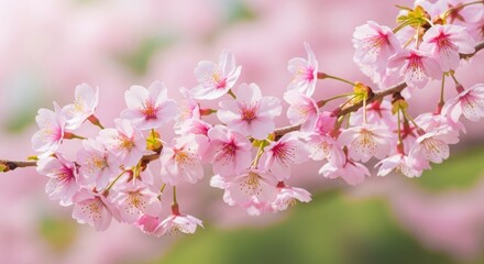 Naklejka premium Pink cherry blossom flowers blooming on tree branch in spring