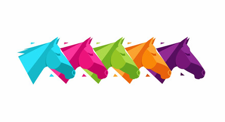Obraz premium Abstract geometric horse heads in vibrant colors creating a dynamic and modern visual design