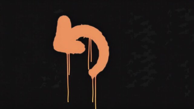 Grungy urban street art of a reverse arrow symbol painted in dripping orange on a dark textured background, symbolizing the concept of undo or going back