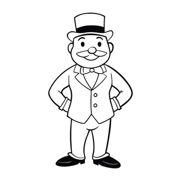 A fun Monopoly Guy coloring page featuring the classic character with his top hat, mustache, and suit, perfect for adding creativity and color to this iconic figure.
