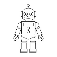 A fun robot-toy coloring page featuring a playful mechanical friend with gears, buttons, and antennas, ready for kids to bring to life with bright colors and creativity.
