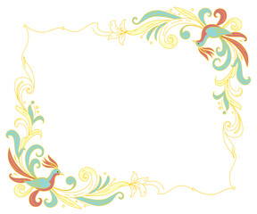 Floral frame with decorative birds and vintage swirls vector illustration