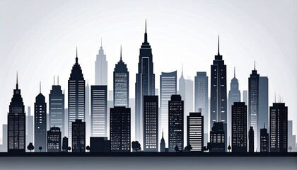 Fototapeta premium Vector city skyline wall art with minimalist silhouettes in modern monochrome style 