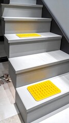 Stair Treads with Yellow Mats.
