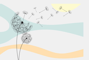 Vector illustration dandelion seed blowing in the wind.