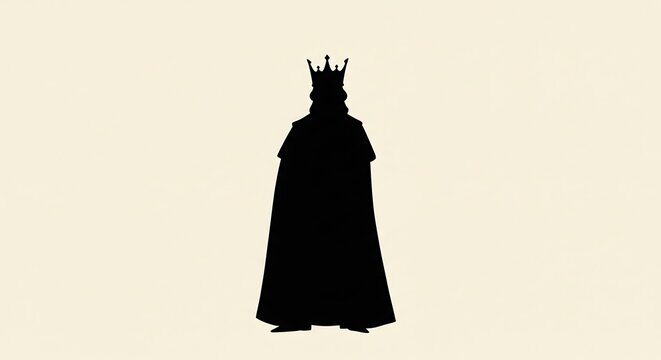 Silhouette of a king in profile with crown and robes isolated