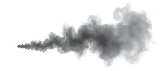 Dramatic plume of dark smoke billowing across white space