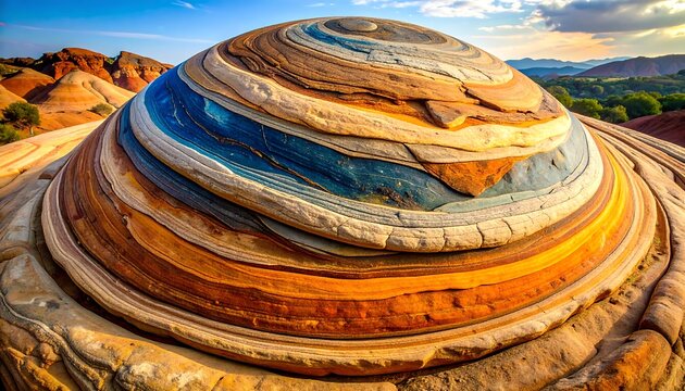 Colorful, layered dome of rock formations