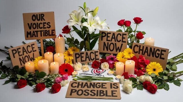 Flowers candles signs for peace