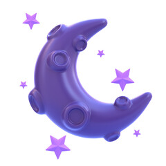 Moon With Stars 3D Icon &mdash; Space Celestial Symbol, Night Sky Scene, Cosmic Lunar Relic, Futuristic Astronomy Artifact, and Galactic Landmark for Games, Apps, and Creative Design Projects