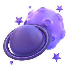 Planets 3D Icon &mdash; Space Celestial Bodies, Futuristic Astronomy Symbol, Cosmic Solar System Relic, Sci-Fi Artifact, and Galactic Landmark for Games, Apps, and Creative Design Projects