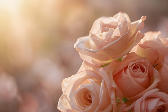 Beautiful Pink Roses in Soft Sunlight Macro