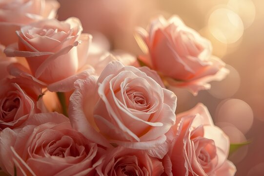 Romantic Pink Roses Bouquet Close Up Floral Background