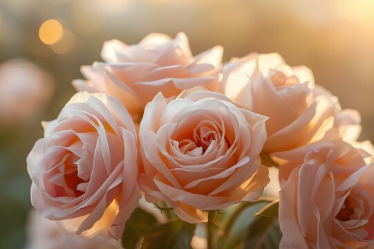 Pink Rose Flowers Blooming in Warm Sunlight