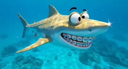 Obraz premium Cartoon shark smiling under water