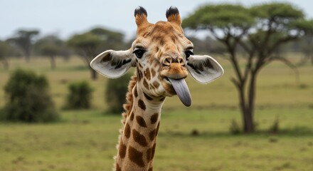 Giraffe portrait in natural habitat wildlife animal close up