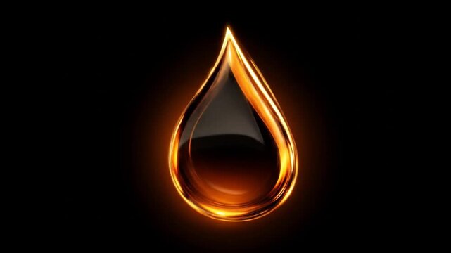 Glossy droplet illustration against a stark black background with golden highlights