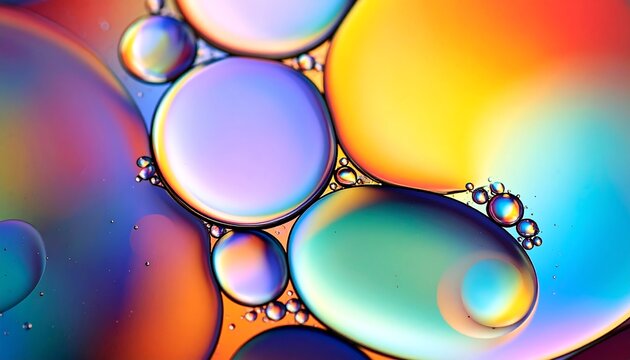 Colorful oil droplets, vibrant abstract shapes