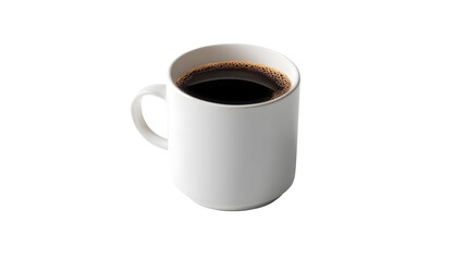 A white mug filled with dark coffee on a transparent background