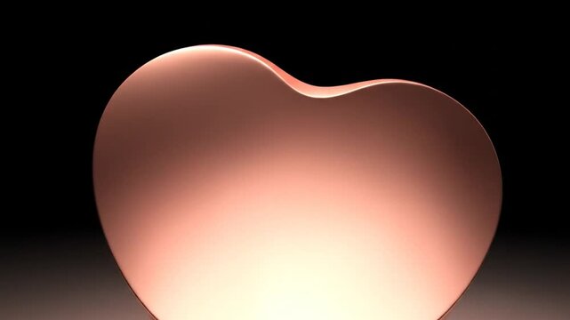 Shining copper heart sculpture isolated against black background for design