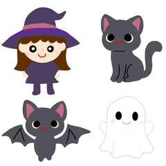 魔女・黒猫・コウモリ・ゴーストのアイコンセット