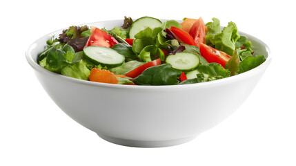A white bowl filled with a fresh salad of vegetables mix