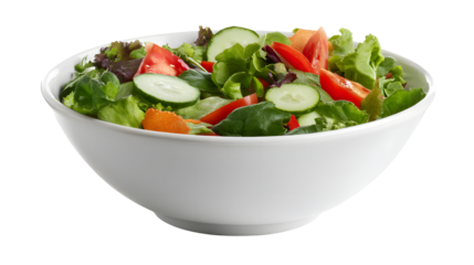 A white bowl filled with a fresh salad of vegetables mix