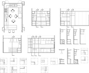 Interior Design Kitchen Drawing with Furniture Layout Plan and Elevation Design