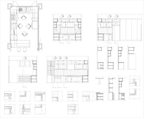 Interior Design Kitchen Drawing with Furniture Layout Plan and Elevation Design