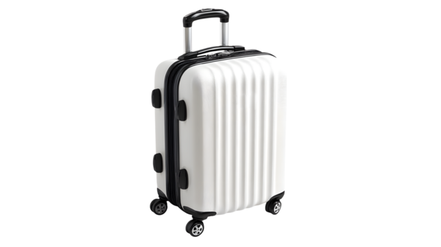 A white suitcase with black trim on a transparent background