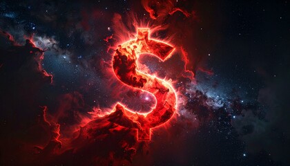 Cosmic Dollar Sign: A vibrant and radiant dollar sign is ablaze with celestial energy, set against a backdrop of a stunning galaxy