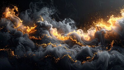 Celestial Smoke and Fire: A captivating image of billowing, smoky clouds and fiery bursts, creating an abstract, otherworldly atmosphere, reminiscent of cosmic events and ethereal energies. 