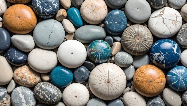 Colorful, polished stones in varied shades