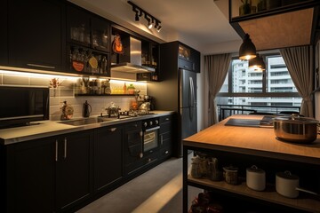 Modern dark grey kitchen with island