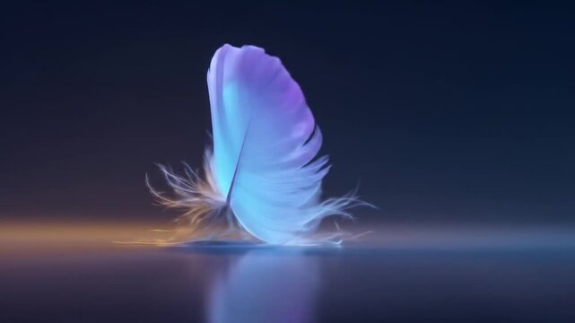 Close up of a single blue feather with soft texture and artistic lighting