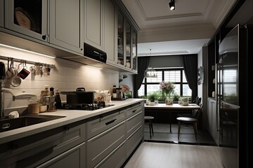 Modern dark grey kitchen with island