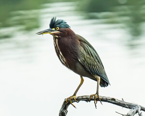Beautiful Green Heron Perched on a Branch