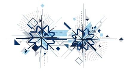 Obraz premium Geometric snowflake design with abstract shapes on white background