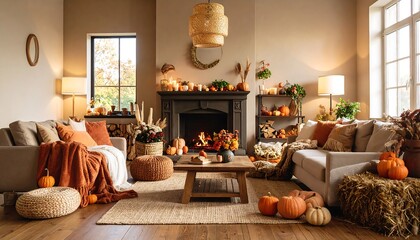 Cozy Autumn Living Room Interior Design.