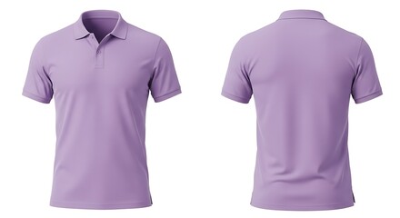 Lavender polo shirt front and back view isolated on white background