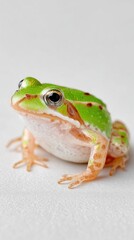 Obraz premium Bright Studio Shot of Green Frog on White Surface with Detailed Texture