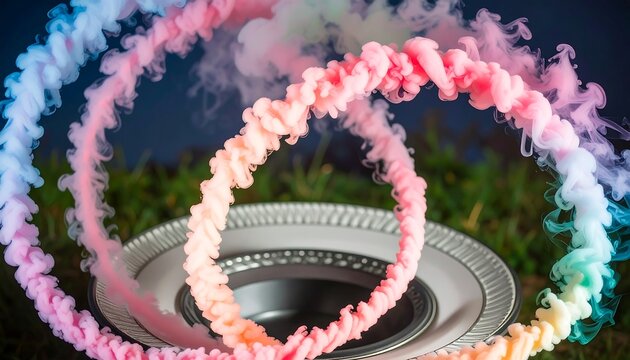 Colorful smoke rings on a plate