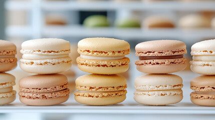 Obraz premium Colorful macarons stacked elegantly, showcasing delightful pastel hues and textures