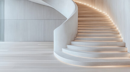 Naklejka premium Elegant spiral staircase with soft lighting creates serene atmosphere in modern space