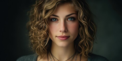 Fototapeta premium Captivating Portrait of a Young Woman with Curly Hair and Expressive Eyes