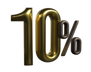 Golden 3D “10%” Discount Sign on Transparent Background – Perfect for Sales Promotions, E-Commerce Banners & Social Media Ads