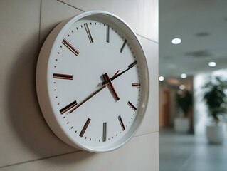 A modern wall clock reflecting time management in a sleek office environment.