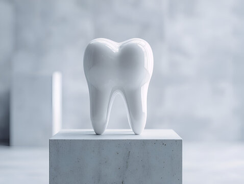 A minimalist sculpture of a tooth, symbolizing dental health and hygiene.