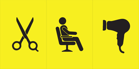 Vector art of haircut and styling icons on yellow background